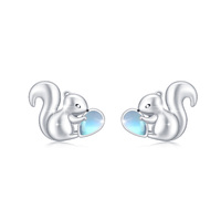 925 Sterling Silver Cute Animal Earrings Moonstone Cat/Bunny/Clover Stud Earrings Opal Owl/Sheep/Evi