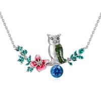 925 Sterling Silver Owl Necklace with Crystal