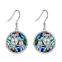 Sterling Silver Abalone Owl Drop Earrings Jewelry Gifts for Women