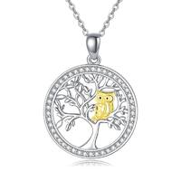 925 Sterling Silver Tree of Life with Gemstone Owl Pendant Necklace Jewelry
