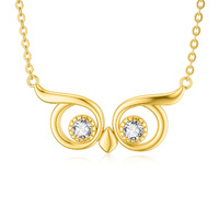 14K Solid Yellow Gold Owl Cute Pendant Necklace with Cubic Zircon