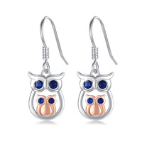 Owl Earrings for Women Girls 925 Sterling Silver Dangle Drop Earrings Double Owl Hooks Earring Hypoa