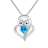 Heart Owl Pendant Necklaces Owl Cubic Zirconia Necklaces in 925 Sterling Silver