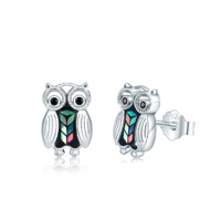 Sterling Silver Cute Owl  Abalone Shell Stud Heart  Earrings