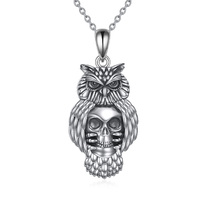 Sterling Silver Owl Pendant Necklace with Skull Goth Punk Necklaces for Men Women Eternal Lovers Ske