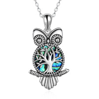 Owl Necklace Tree of Life Pendant Sterling Silver Abalone Shell Family Jewelry