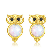 Sterling Silver Gold Plated Opal Owl Stud Earrings Jewelry Gifts