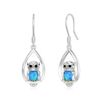 Owl Earrings for Women 925 Sterling Silver Blue Opal Earrings for Owl Lover