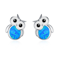 Owl Stud Earrings 925 Sterling Silver Blue Opal Earrings Animal Earrings for Women Owl Gifts for Gir