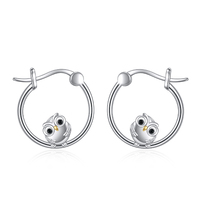 Sterling Silver Owl Animal Drop Hoop Earrings Jewelry for Women