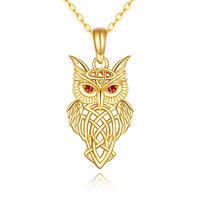 14k Yellow Gold Owl Pendant Necklace Irish Celtic Knot Jewelry