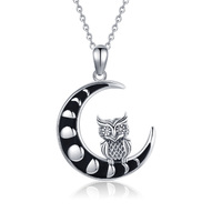925 Sterling Silver Moon Phase Pendant Moon Charm Owl Necklace Jewelry