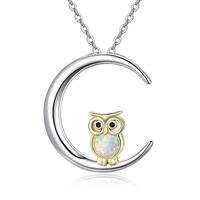 Owl Necklaces 925 Sterling Silver Moon Pendant Necklace Opal Jewelry for Women Girls Daughter Wife M