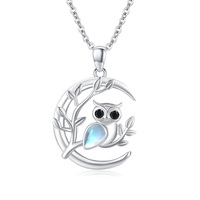 S925 Sterling Silver Owl Necklace Crescent Moon Pendant Animal Owl Jewelry Gifts for Women