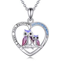 Sterling Silver Owl Heart Pendant Necklace Jewelry Gifts for Women