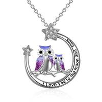 Owl Pendant Moon Sterling Silver Necklaces Gifts for Women Girls