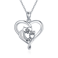 Sterling Silver Owl Heart Cute Animal Necklace Jewelry