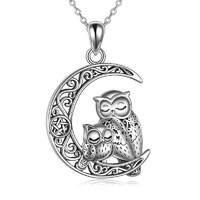 Owl Crescent Moon Pendant Necklaces Sterling Silver Mother Daughter
