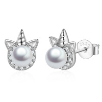 Sterling Silver Pearl Earrings Sea Turtle/Owl/Unicorn Earrings Sea Turtle Jewelry Gifts for Women Gi