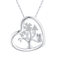 Heart Pendant Tree of Life with Owl 925 Sterling Silver Necklace Owl Jewelry Gift for Women Girlfrie