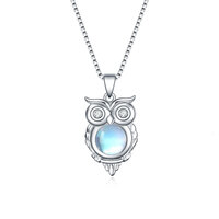 Owl necklace 925 Sterling Silver Owl Pendant Moonstone Owl Necklace for Women