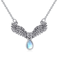Sterling Silver Owl Moonstone Pendant Necklace Jewelry Gifts