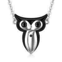 925 Sterling Silver Creative Scissors Owl Pendant Necklace