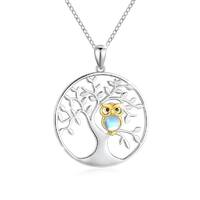Tree of Life with Gemstone Owl Clearance Pendant Necklace in 925 Sterling Silver
