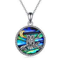 Owl Necklace Sterling Silver Owl Pendant Necklace Abalone Shell Animal Jewelry Gifts