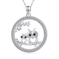 Cubic Zirconia Owl Necklaces in White Gold Plated Sterling Silver
