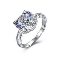 CZ Animal Owl Bird Band Ring Jewelry Birthday Gifts for Women Girl Owl Lovers