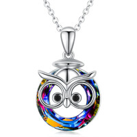 Crystal Owl Necklace in White Gold Plated Sterling Silver