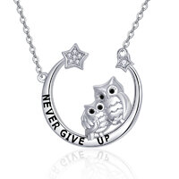 Owl Necklace For Women Sterling Silver Crescent Star Lettering Never Give Up Pendant Necklace Jewelr