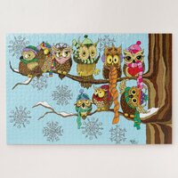 Cute Owls Winter Snowflakes Jigsaw Puzzle