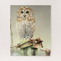 Tawny owl watercolor and gouache art jigsaw puzzle