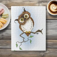 Cute Brown Owl Blue Wildlife Whimsical Jigsaw Puzzle
