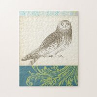 Grey Owl on Pattern Background Jigsaw Puzzle