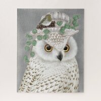 Modern vintage winter white owl jigsaw puzzle