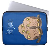 Cute baby owl trio cartoon illustration laptop sleeve