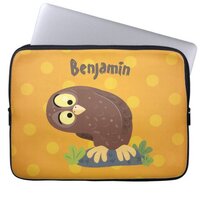 Cute curious funny brown owl cartoon illustration laptop sleeve
