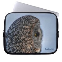 Great Grey Owl Raptor Winter Wildlife Photo Laptop Sleeve