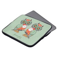 Colorful Retro Flowers Pair Of Owls Laptop Sleeve