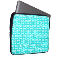 Aqua Whimsical Owl Pattern Laptop Sleeve
