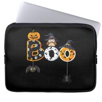 Halloween Boo Owl With Witch Hat Spiders Laptop Sleeve