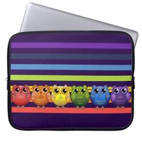 Cute Rainbow Owls and Stripes Laptop Sleeve