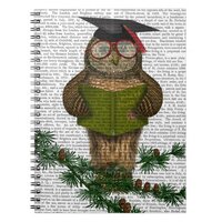 Owl Reading On Branch Notebook