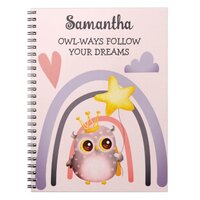Cute Owl Pun Boho Rainbow Inspirational Girl Gift Notebook