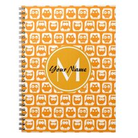 Orange Owls Custom Monogram Notebook