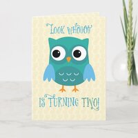 Grandson 2nd Birthday, Owl, Blue, Green Card