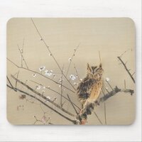 Early Plum Blossoms by Nishimura Goun, Vintage Owl Mouse Pad